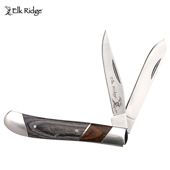 ELK RIDGE TWIN BLADE GENTLEMANS BLACK & NATURAL WOOD KNIFE