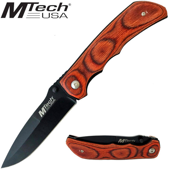 MTECH PAKKA WOODEN HANDLE FOLDING KNIFE