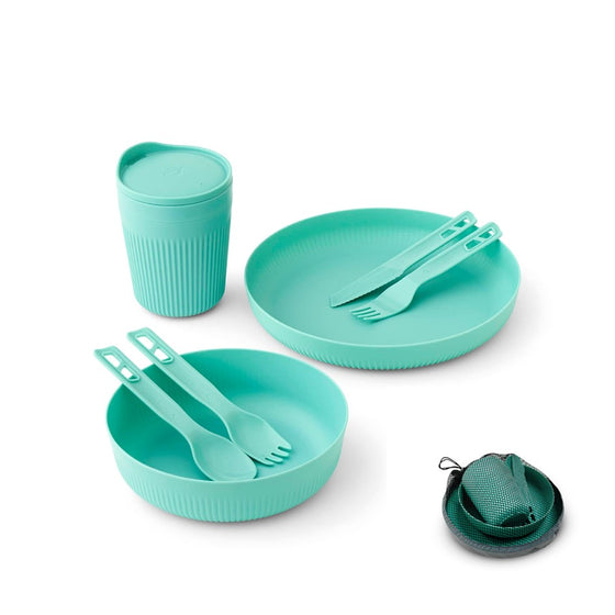 SEA TO SUMMIT PASSAGE 7 PIECE DINNERWARE SET W/MESH BAG [COLOUR:AQUA SEA]