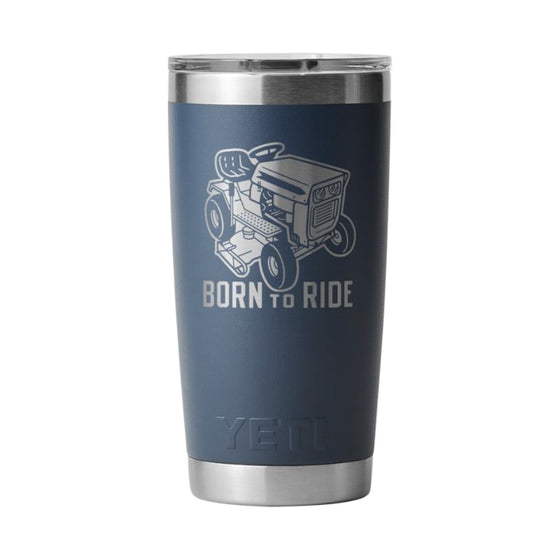 YETI RAMBLER 20OZ TUMBLER WITH LID WITH LASER ENGRAVING [COLOUR:NAVY BORN TO RIDE]