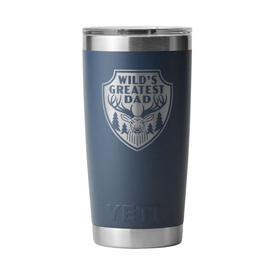 YETI RAMBLER 20OZ TUMBLER WITH LID WITH LASER ENGRAVING [COLOUR:NAVY WILDS GREATEST DAD]