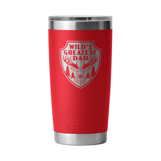 YETI RAMBLER 20OZ TUMBLER WITH LID WITH LASER ENGRAVING [COLOUR:RESCUE RED WILDS GREATEST]