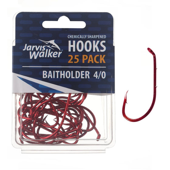JARVIS WALKER HOOKS BAITHOLDER RED 25 PACK [SIZE:4/0]