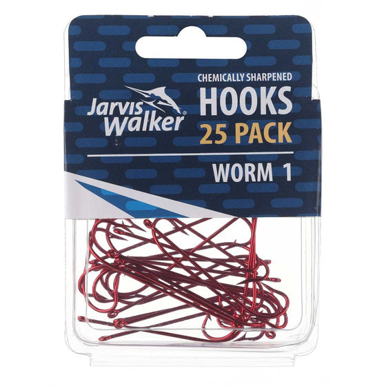 JARVIS WALKER HOOKS WORM RED LONG SHANK 25 PACK [SIZE:1]