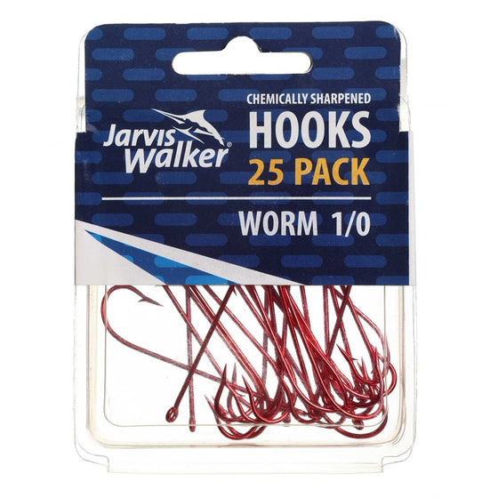 JARVIS WALKER HOOKS WORM RED LONG SHANK 25 PACK [SIZE:1/0]