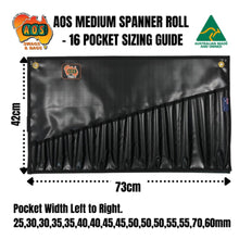  AOS AUSTRALIAN MADE SPANNER ROLL, TOOL WRAP, TOOL CASE – MEDIUM 16 POCKETS – 7 COLOUR OPTIONS