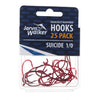 JARVIS WALKER HOOKS RED SUICIDE 25 PACK [SIZE:1/0]
