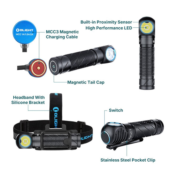 OLIGHT PERUN 2 - 2500 LUMENS RECHARGEABLE LED TORCH WITH HEAD MOUNTED