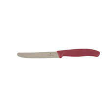  VICTORINOX STEAK & TOMATO 11CM ROUND TIP WAVY EDGE KITCHEN KNIFE [COLOUR:MYSTERY MULBERRY]