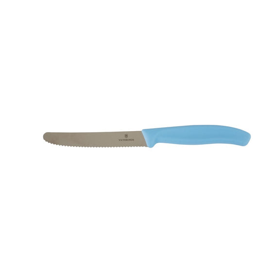 VICTORINOX STEAK & TOMATO 11CM ROUND TIP WAVY EDGE KITCHEN KNIFE [COLOUR:SKYLINE BLUE]