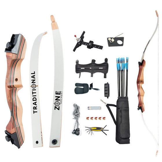 ZONE ARCHERY TRADITIONAL RECURVE BOW PACKAGE 62 36