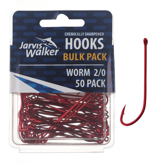 JARVIS WALKER HOOKS WORM RED LONG SHANK 50 PACK